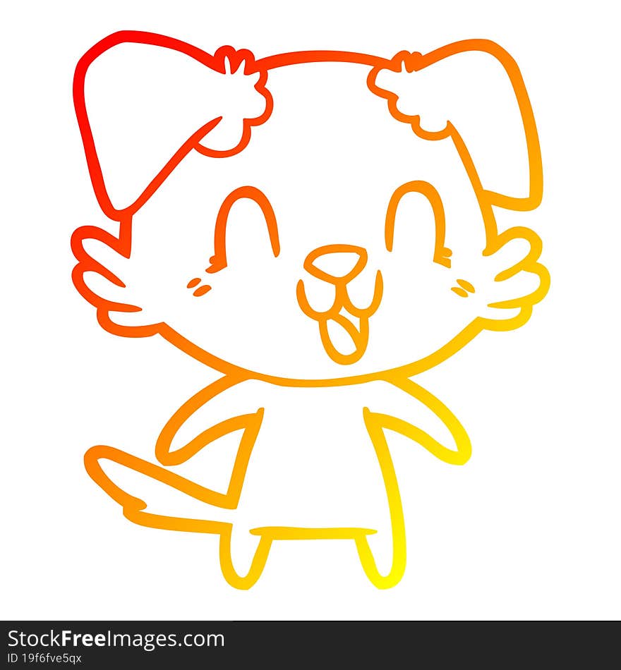 warm gradient line drawing of a laughing cartoon dog