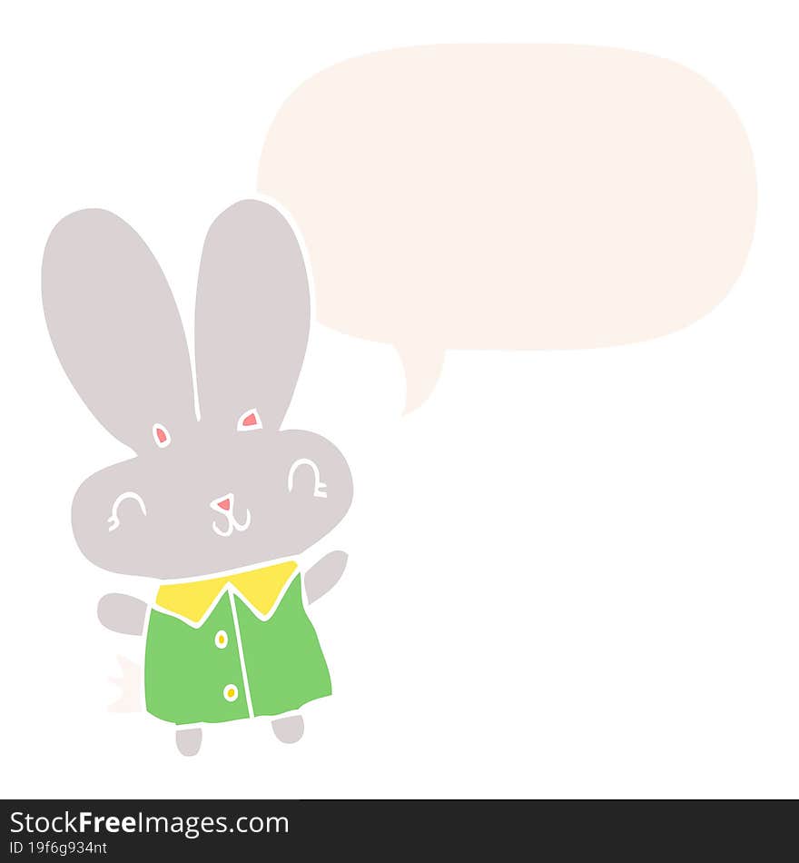 cute cartoon tiny rabbit with speech bubble in retro style