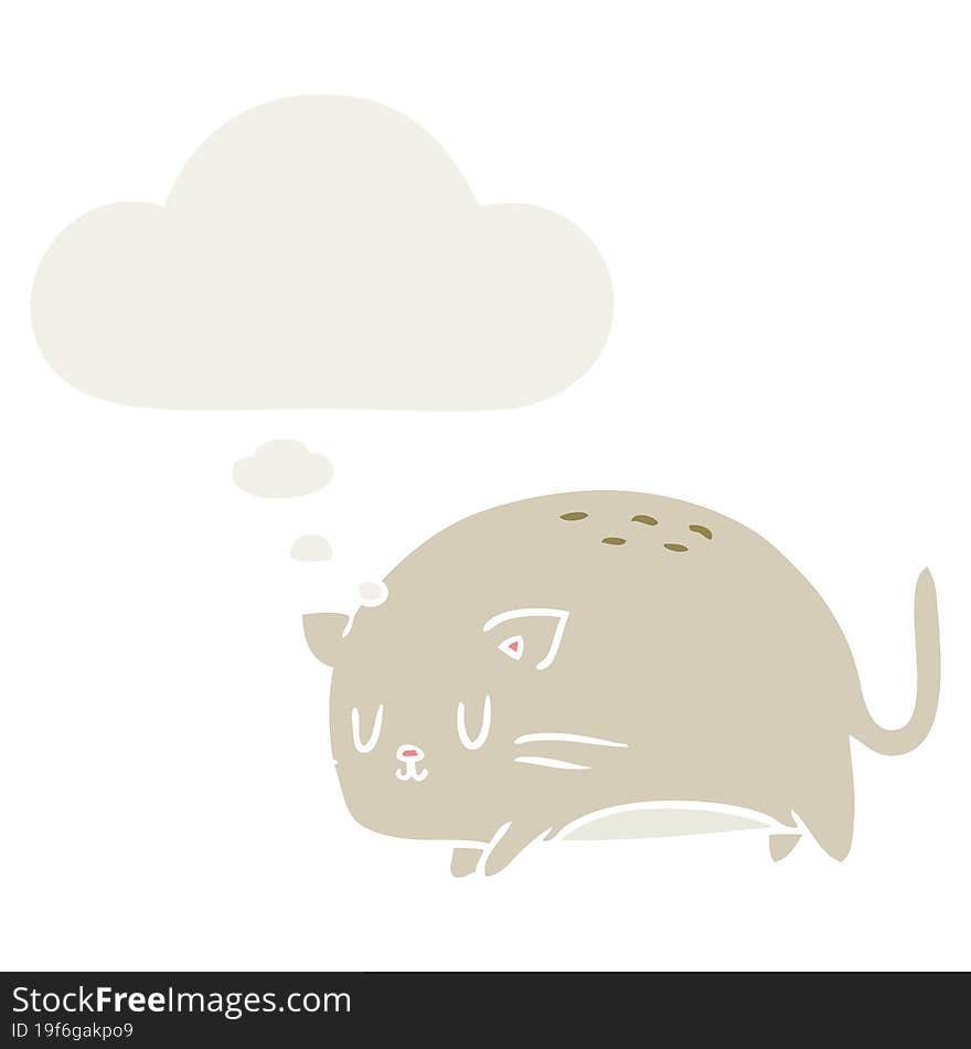 cute cartoon cat with thought bubble in retro style