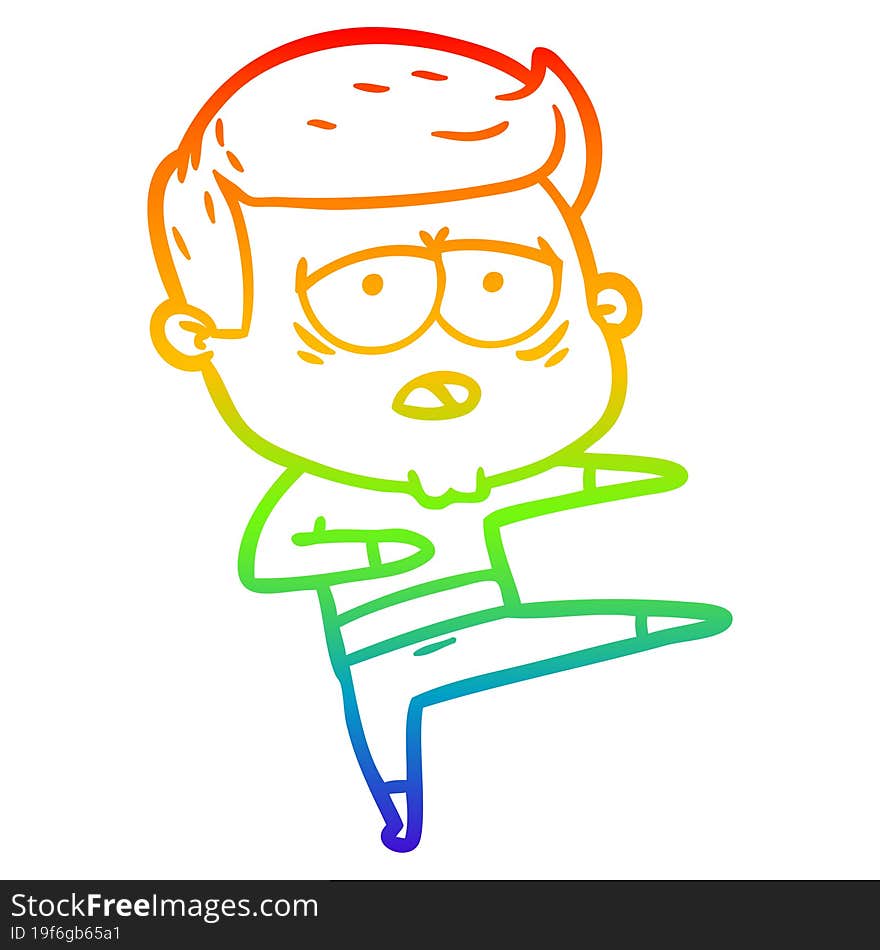 rainbow gradient line drawing of a cartoon tired man