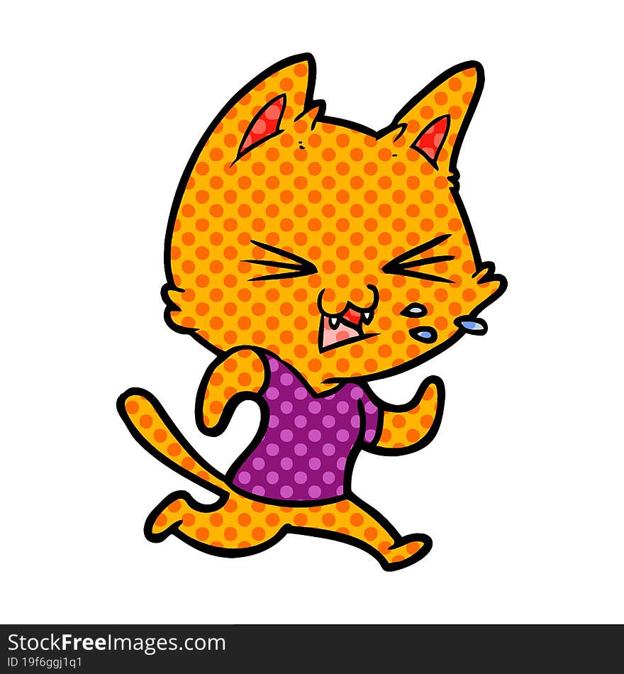 cartoon running cat hissing. cartoon running cat hissing