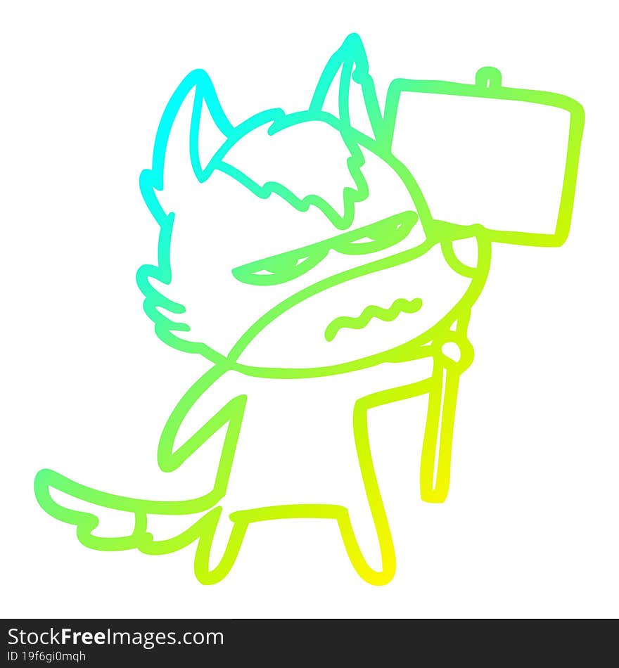 Cold Gradient Line Drawing Cartoon Annoyed Wolf