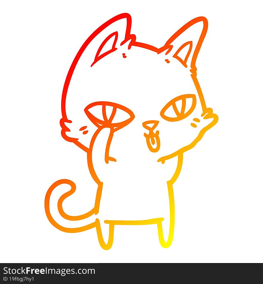 warm gradient line drawing cartoon cat staring