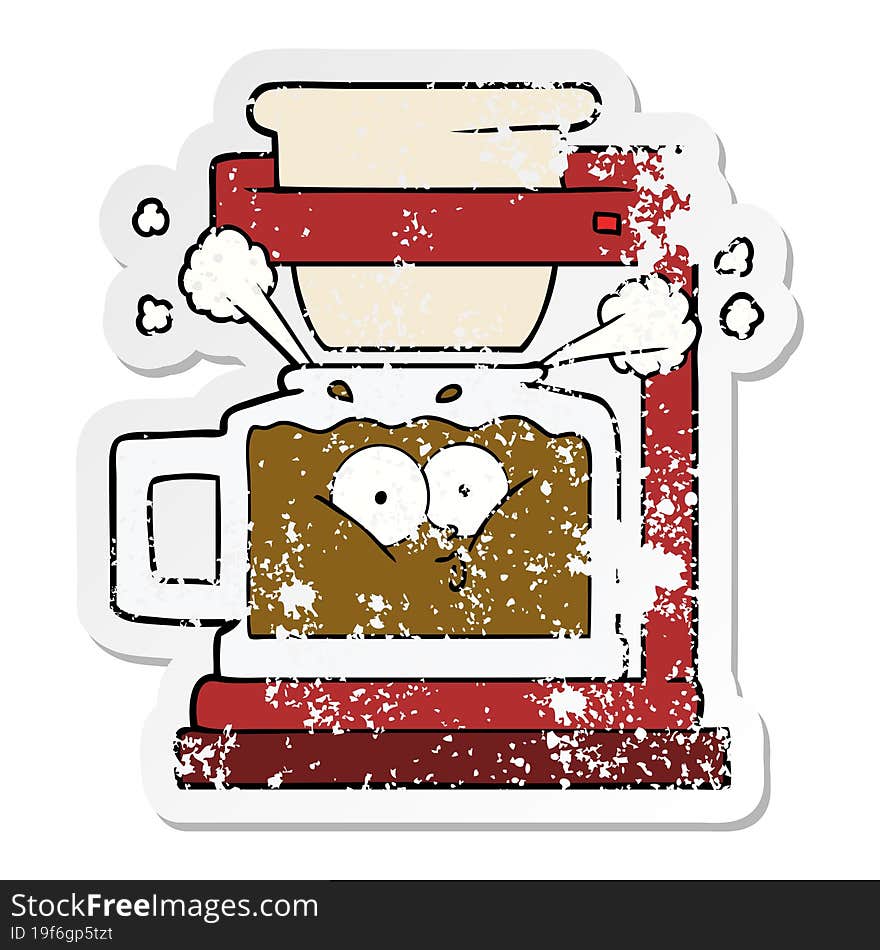 distressed sticker of a steaming hot coffee pot