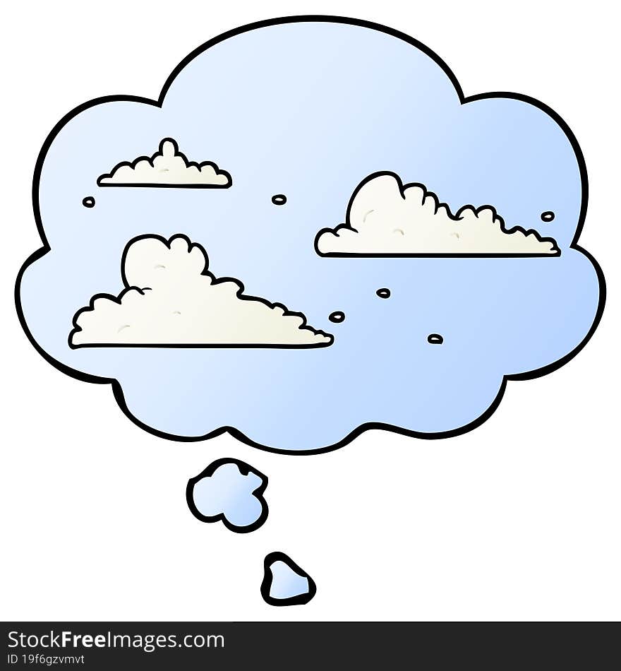 cartoon clouds and thought bubble in smooth gradient style