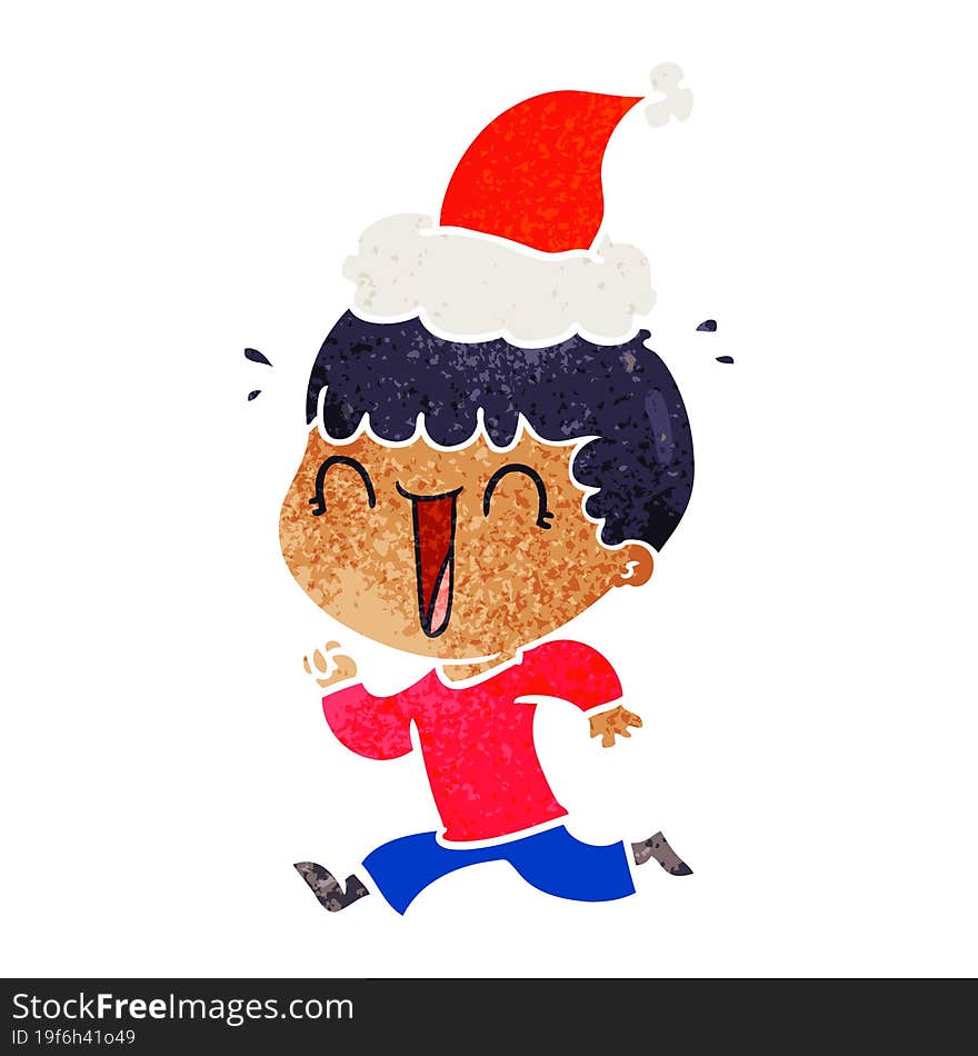 laughing retro cartoon of a man wearing santa hat