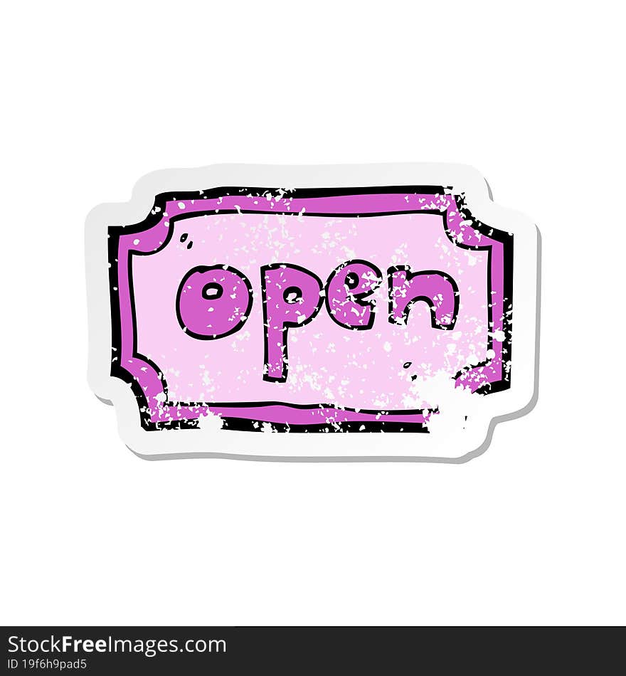 retro distressed sticker of a cartoon open sign