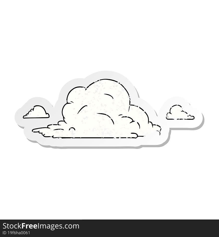 Distressed Sticker Cartoon Doodle Of White Large Clouds