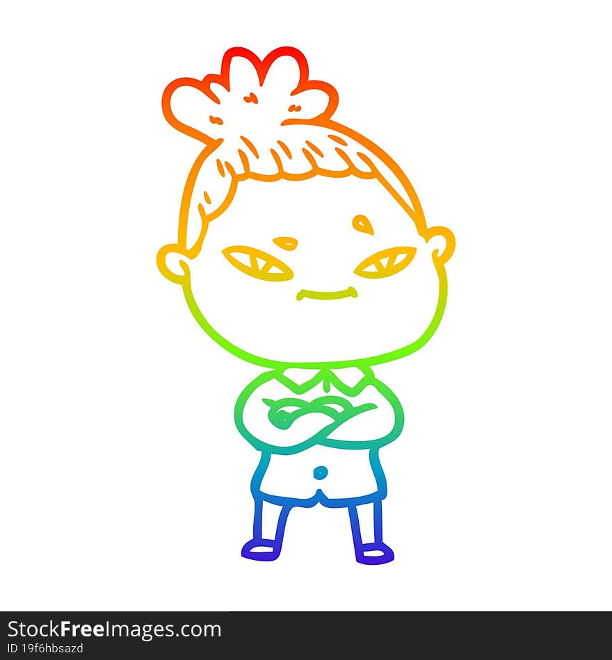 rainbow gradient line drawing of a cartoon woman