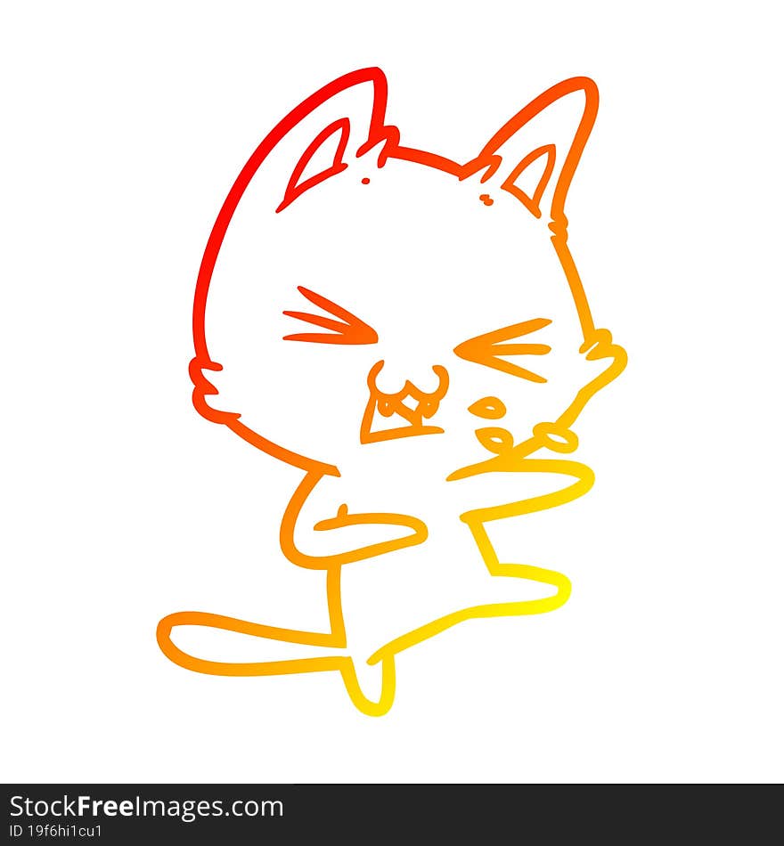 warm gradient line drawing cartoon cat hissing