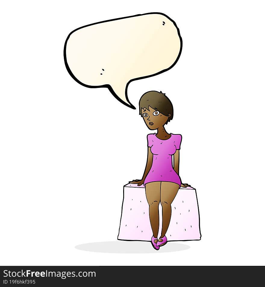 cartoon curious woman sitting with speech bubble