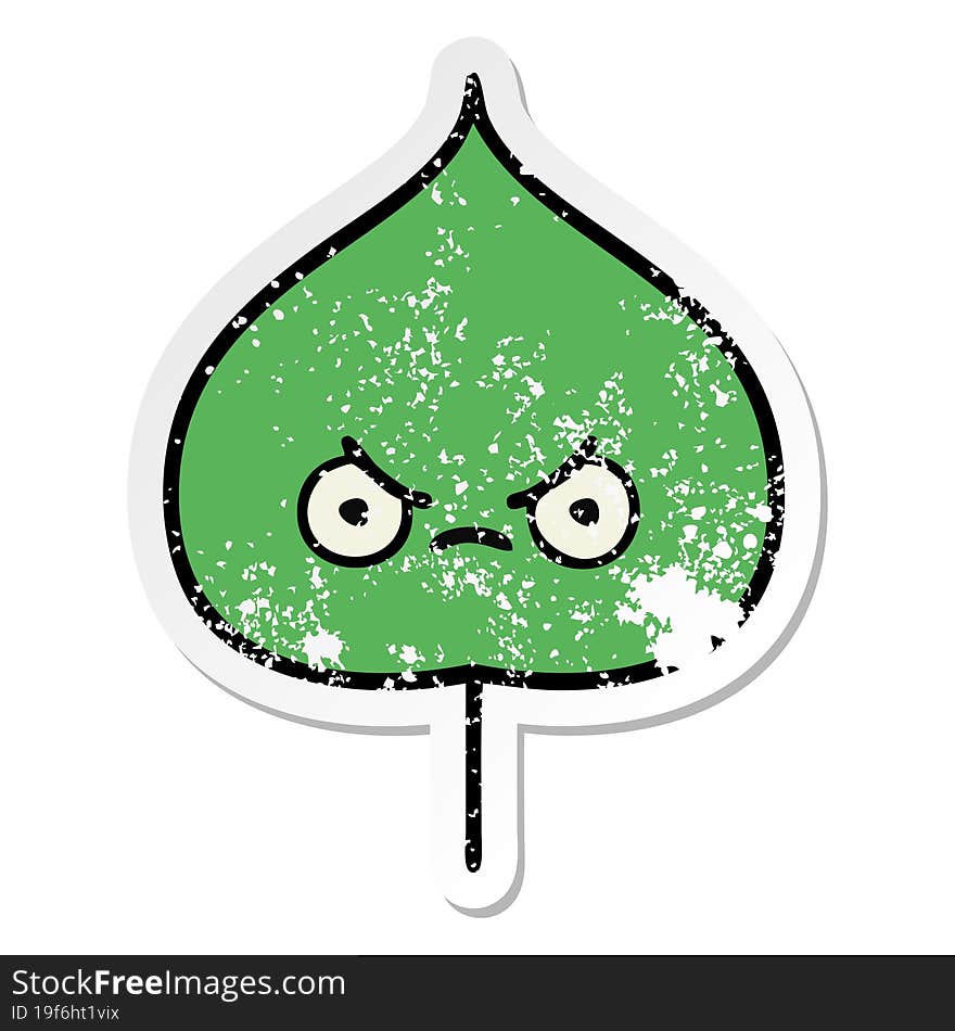 distressed sticker of a cute cartoon expressional leaf