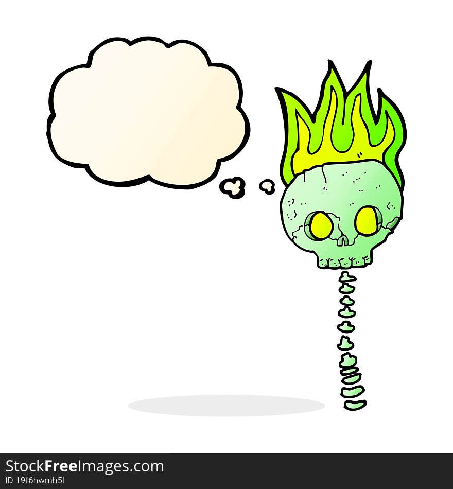 Cartoon Spooky Skull And Spine With Thought Bubble