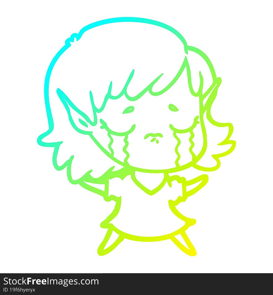 cold gradient line drawing cartoon crying elf girl