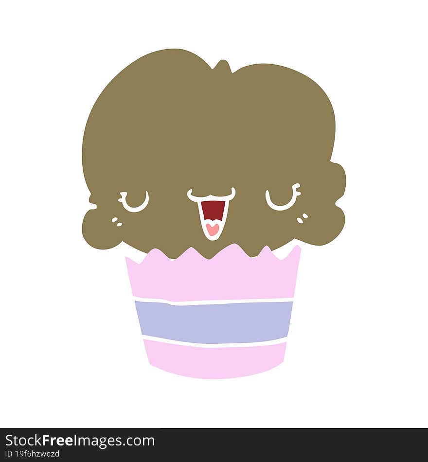 flat color style cartoon cupcake with face