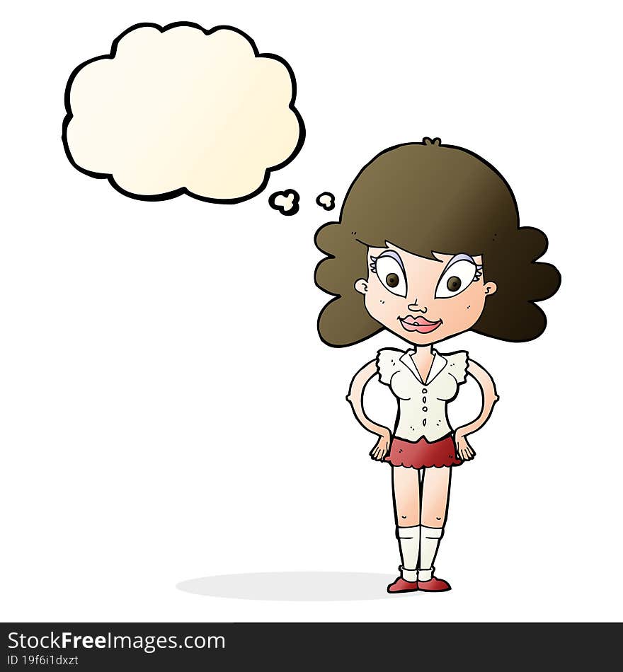 Cartoon Pretty Woman With Thought Bubble