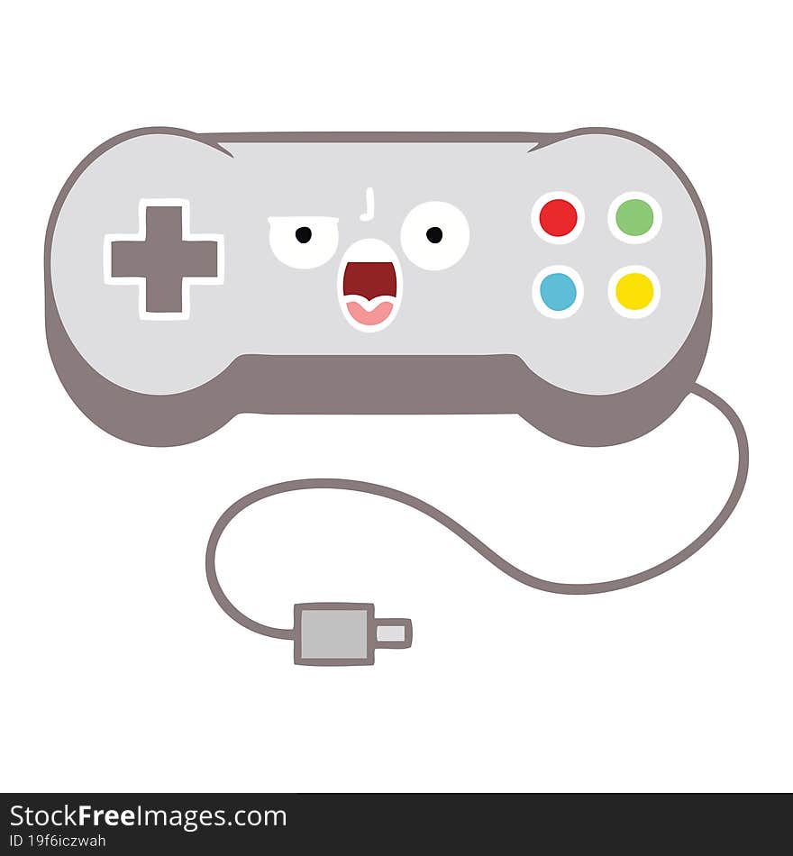 flat color retro cartoon game controller