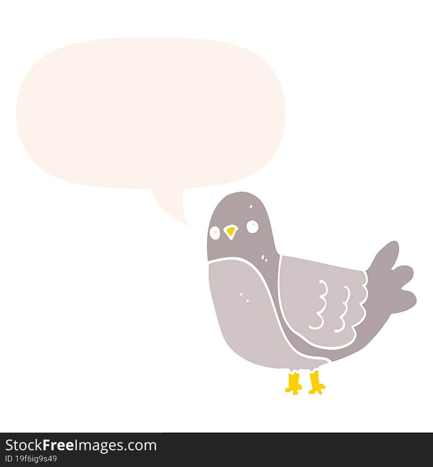 Cartoon Bird And Speech Bubble In Retro Style