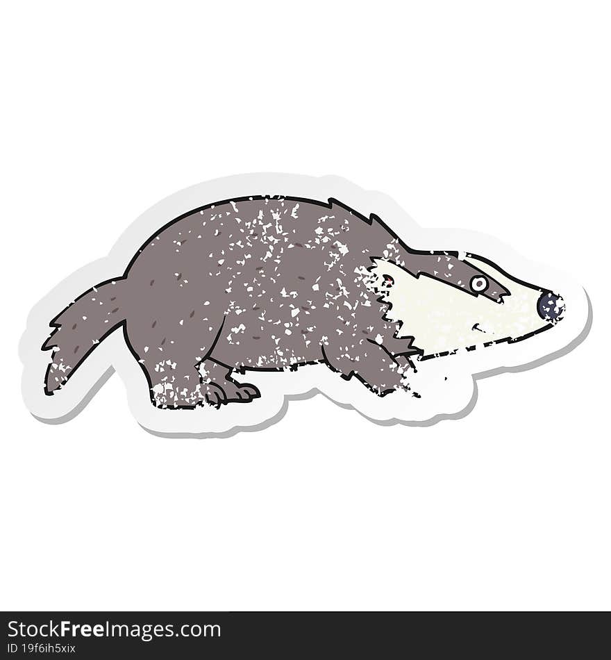 distressed sticker of a cartoon badger