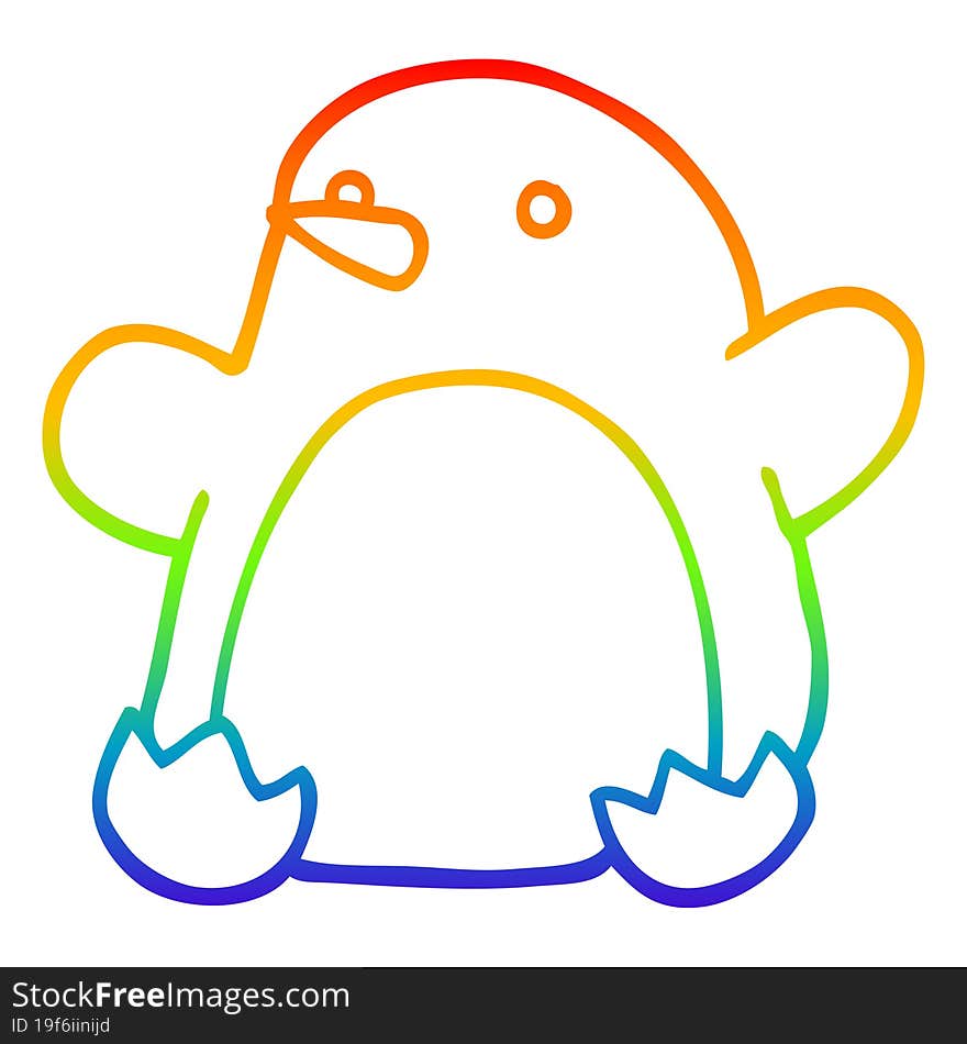 rainbow gradient line drawing cartoon dancing penguin