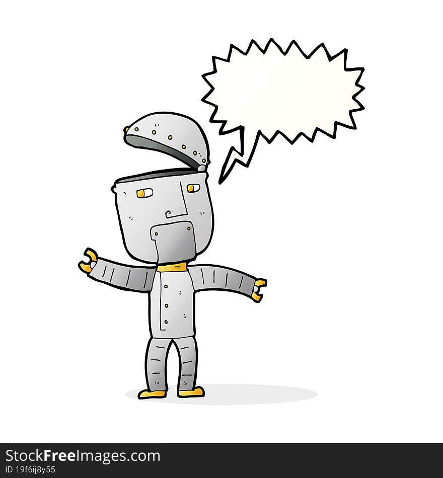 cartoon funny robot with speech bubble