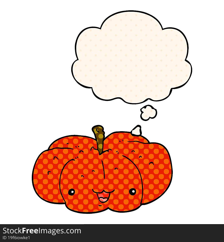 Cartoon Pumpkin And Thought Bubble In Comic Book Style