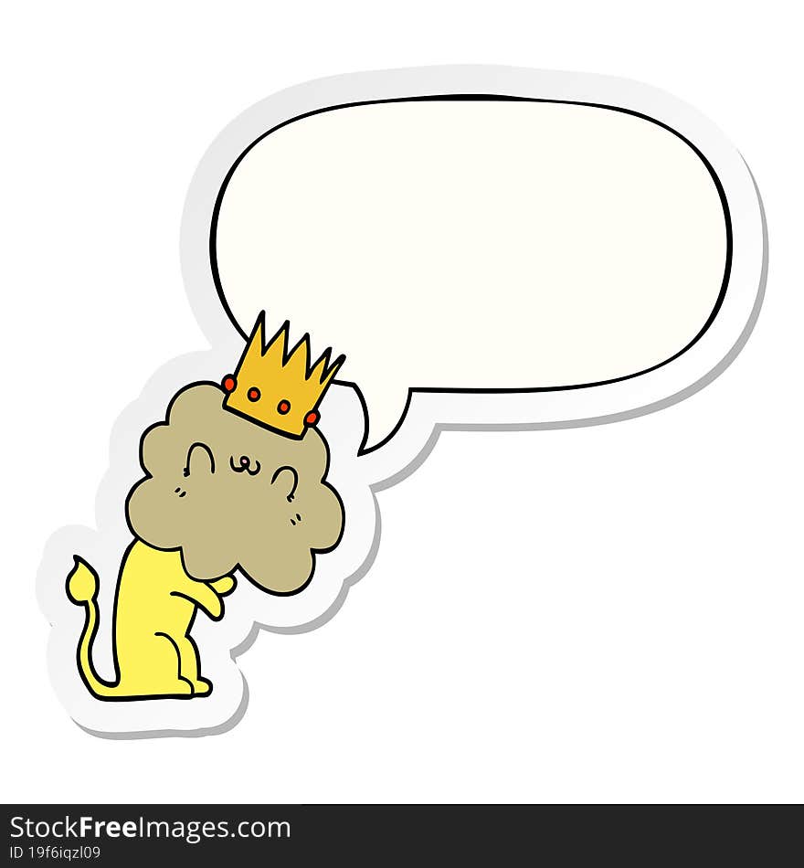 cartoon lion and crown and speech bubble sticker