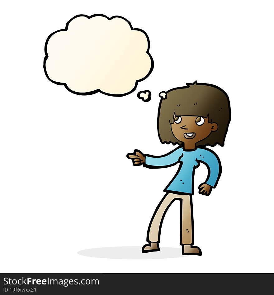 Cartoon Girl Pointing With Thought Bubble