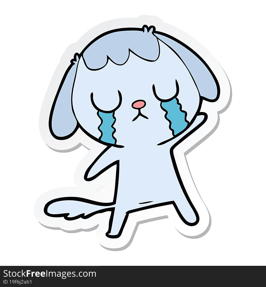 Sticker Of A Cute Cartoon Dog Crying