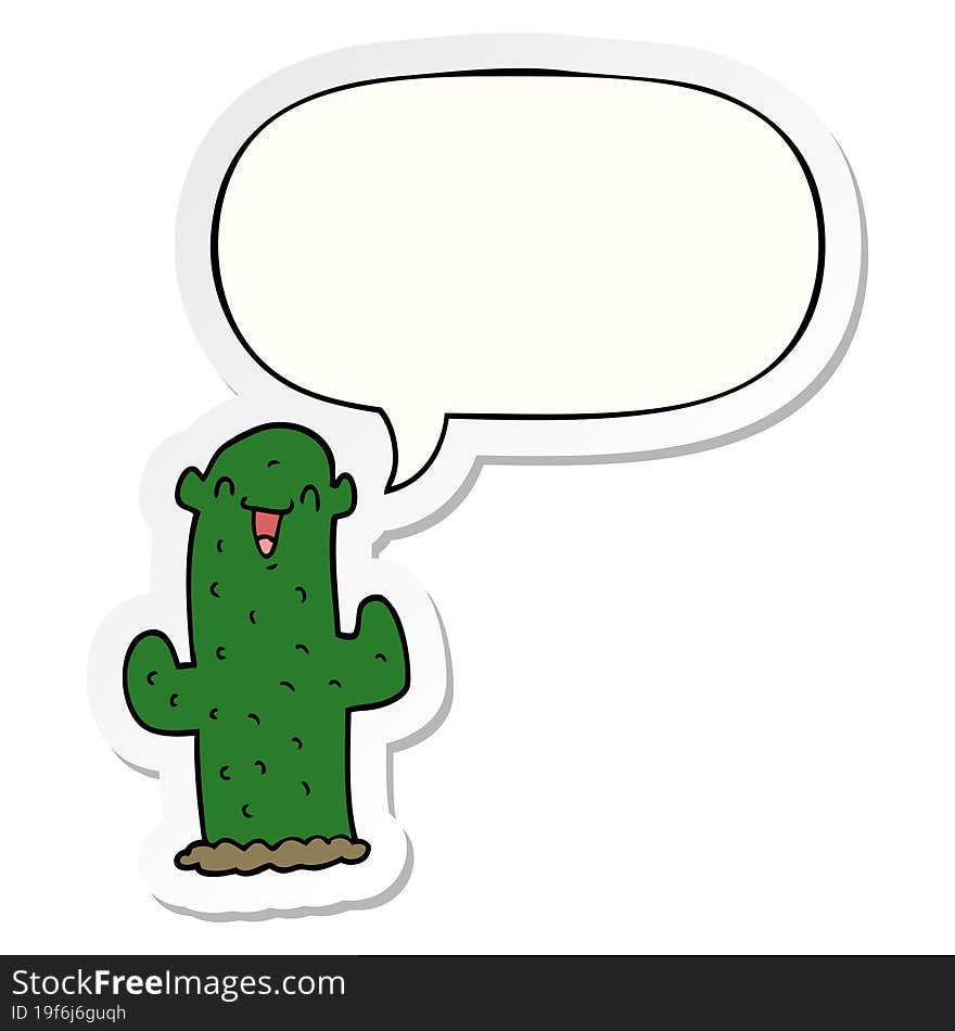 cartoon cactus with speech bubble sticker. cartoon cactus with speech bubble sticker