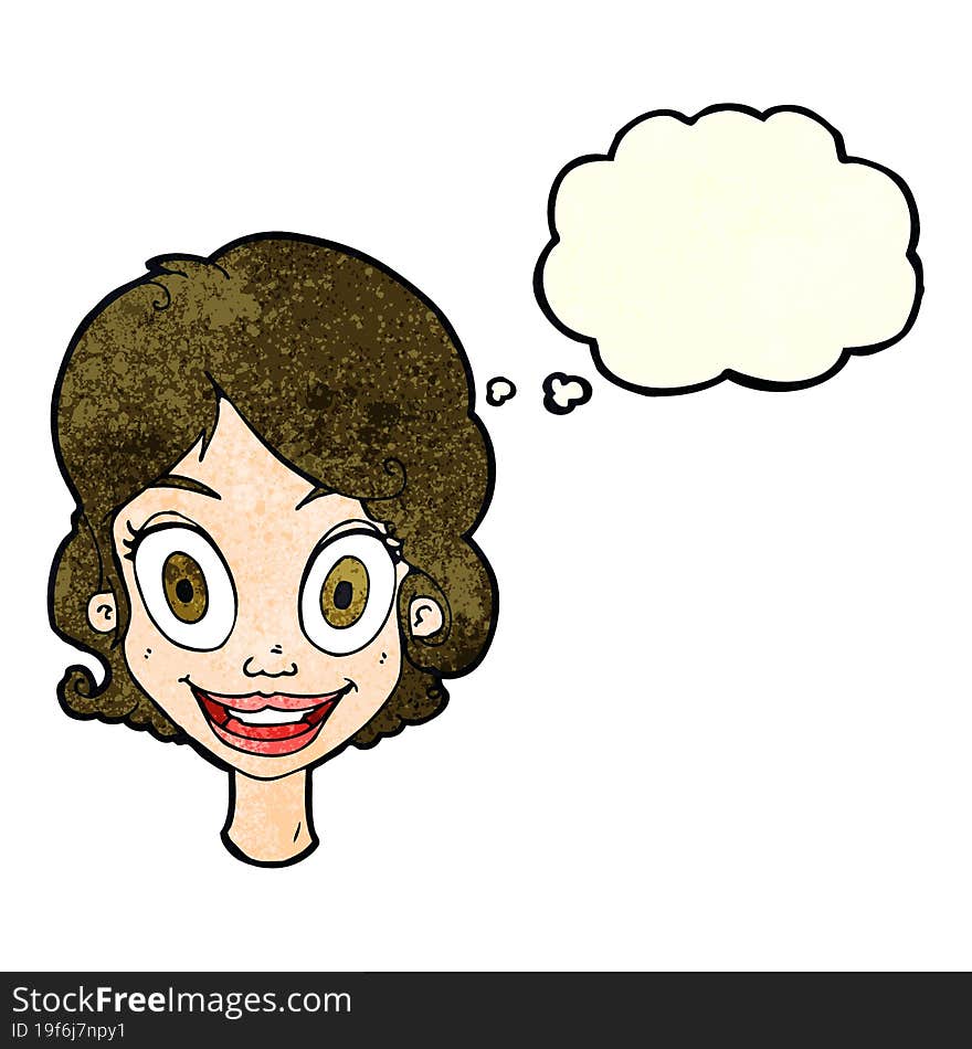 Cartoon Happy Woman With Thought Bubble