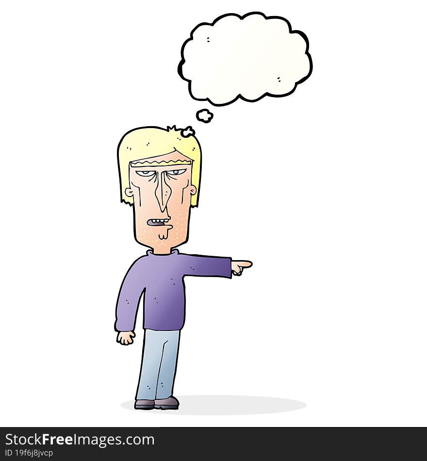 Cartoon Pointing Man With Thought Bubble