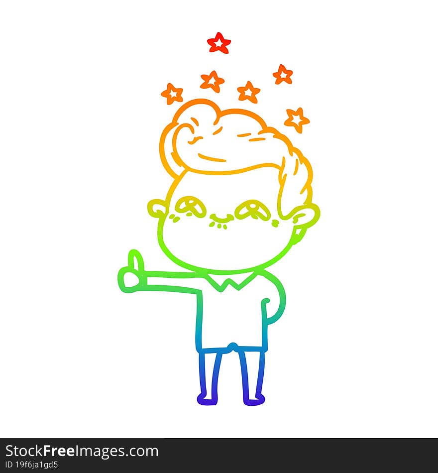 rainbow gradient line drawing of a cartoon excited man