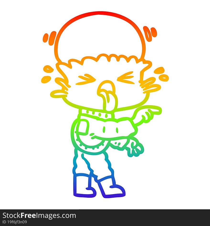 Rainbow Gradient Line Drawing Weird Cartoon Alien Pointing