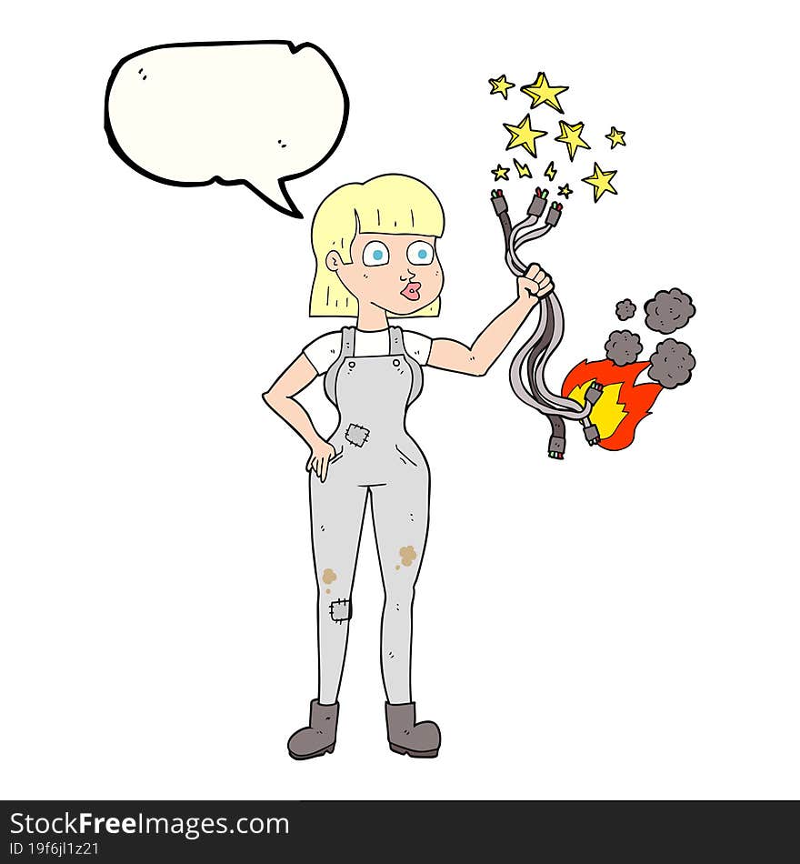 Speech Bubble Cartoon Female Electrician