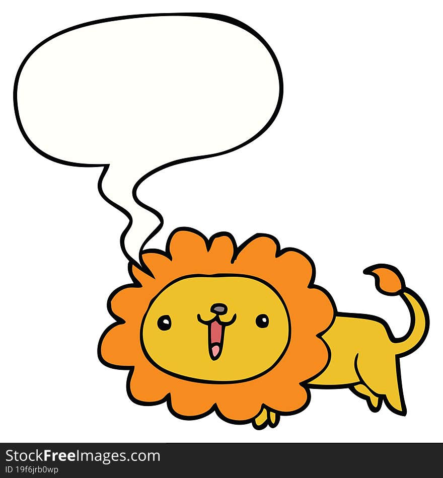 Cute Cartoon Lion And Speech Bubble