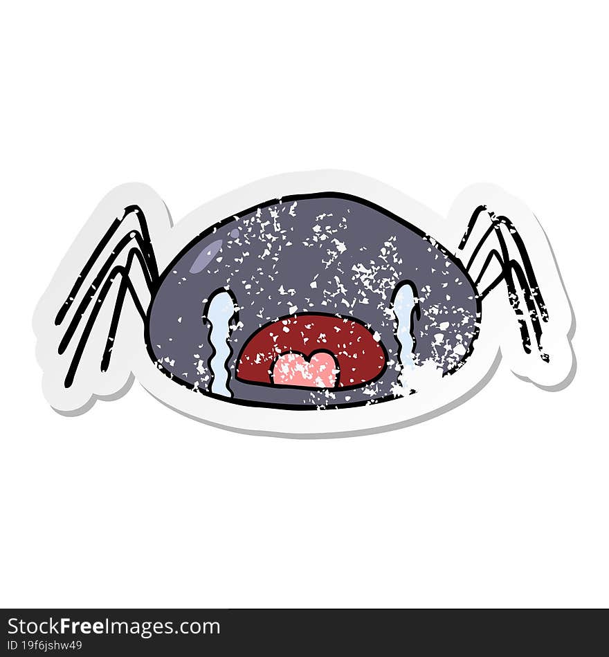 distressed sticker of a cartoon crying spider