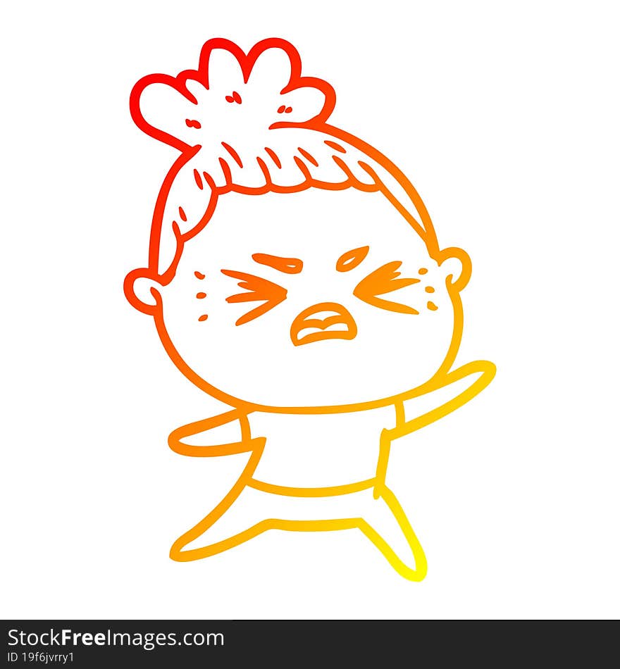 warm gradient line drawing cartoon angry woman