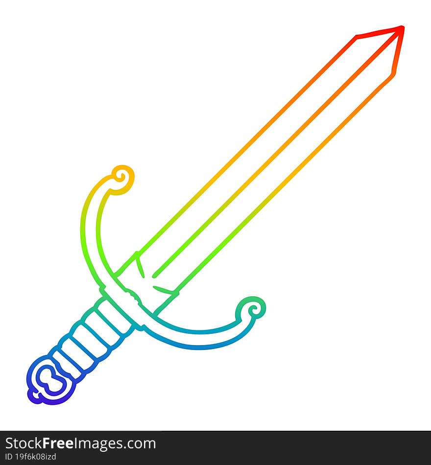 rainbow gradient line drawing cartoon sword