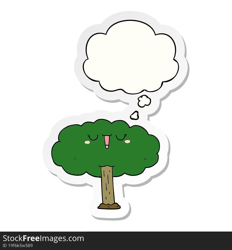 cartoon tree and thought bubble as a printed sticker