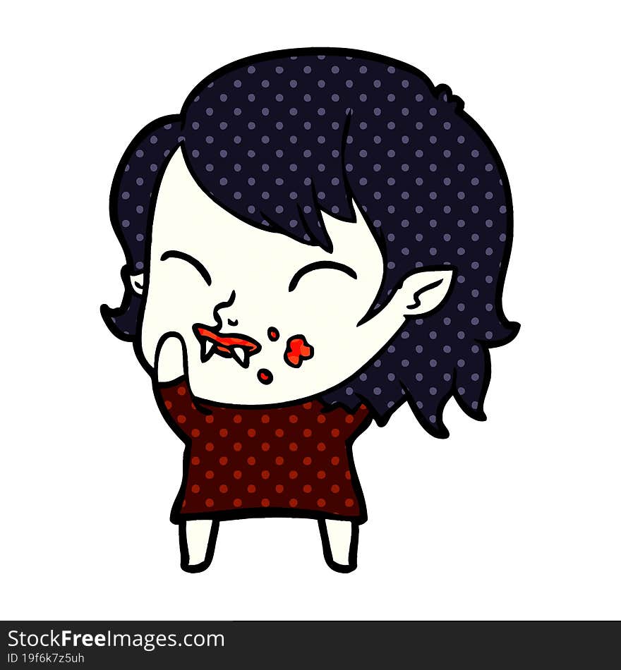 cartoon vampire girl with blood on cheek. cartoon vampire girl with blood on cheek