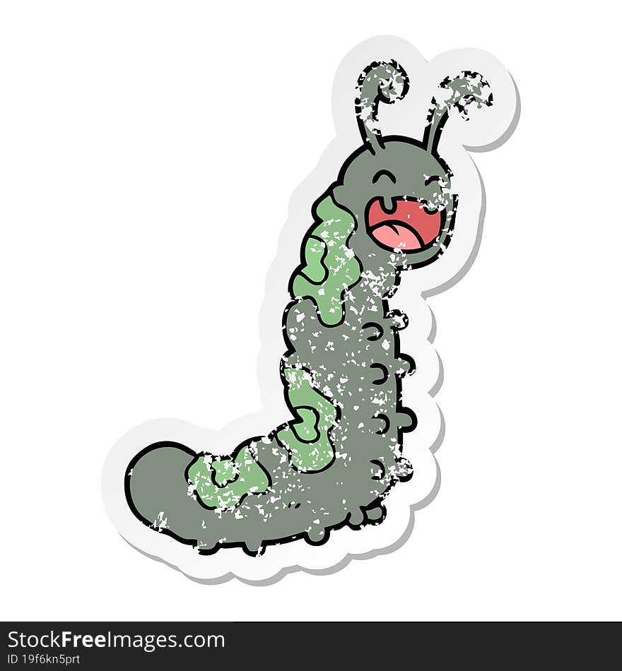 distressed sticker of a funny cartoon caterpillar