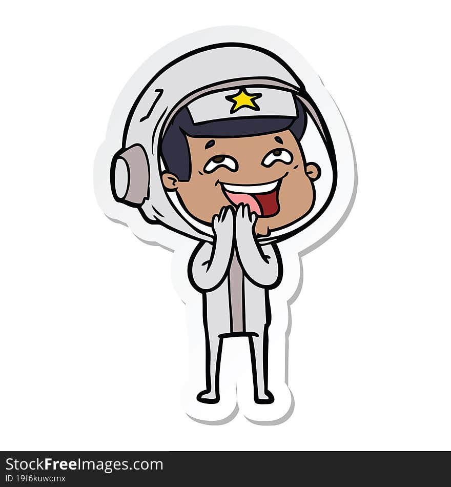 sticker of a cartoon laughing astronaut