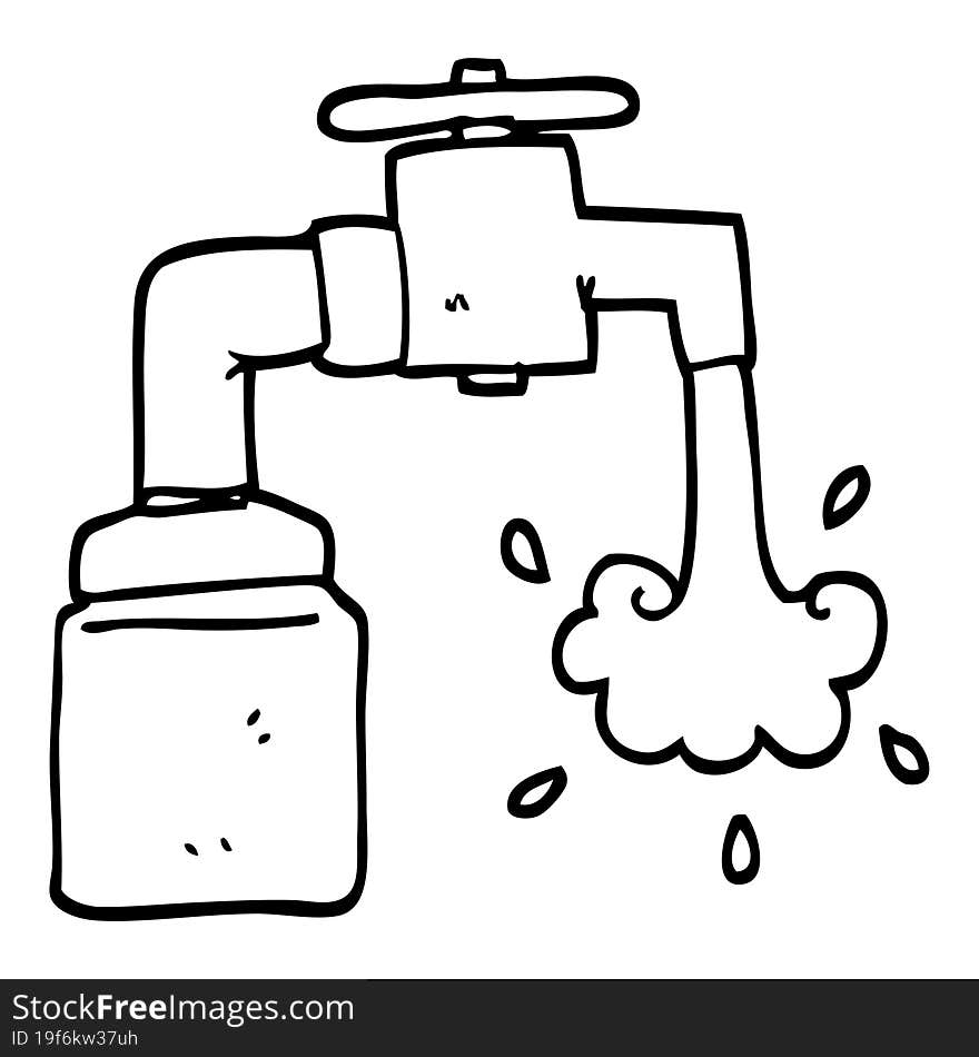 Black And White Cartoon Running Faucet