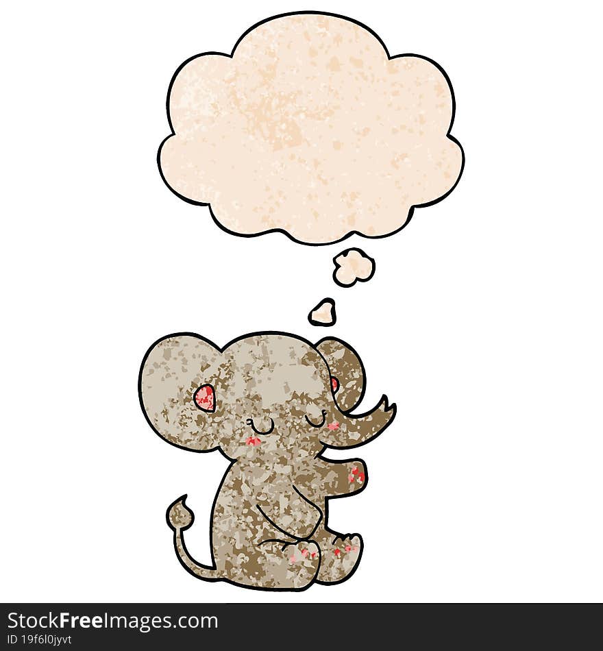 cartoon elephant and thought bubble in grunge texture pattern style