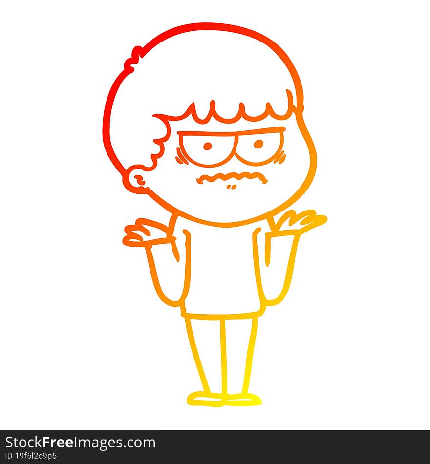 warm gradient line drawing of a cartoon angry man