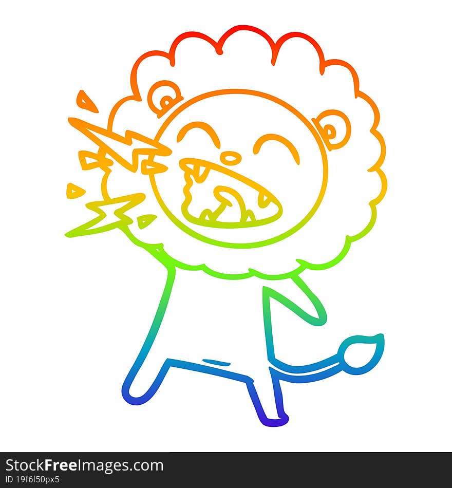 rainbow gradient line drawing cartoon roaring lion