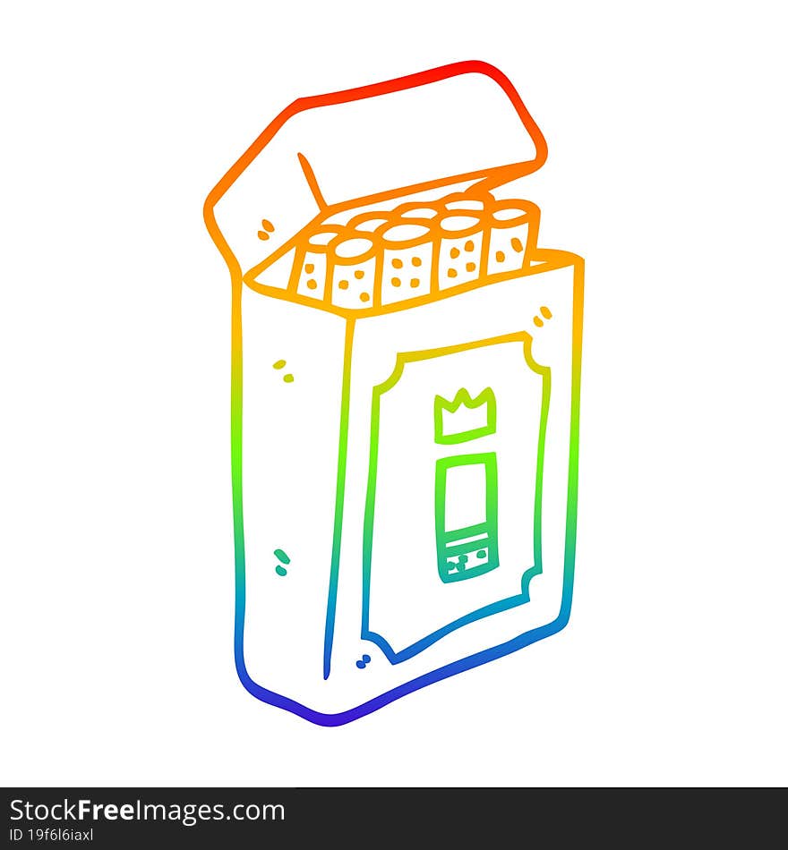 rainbow gradient line drawing of a cartoon pack of cigarettes