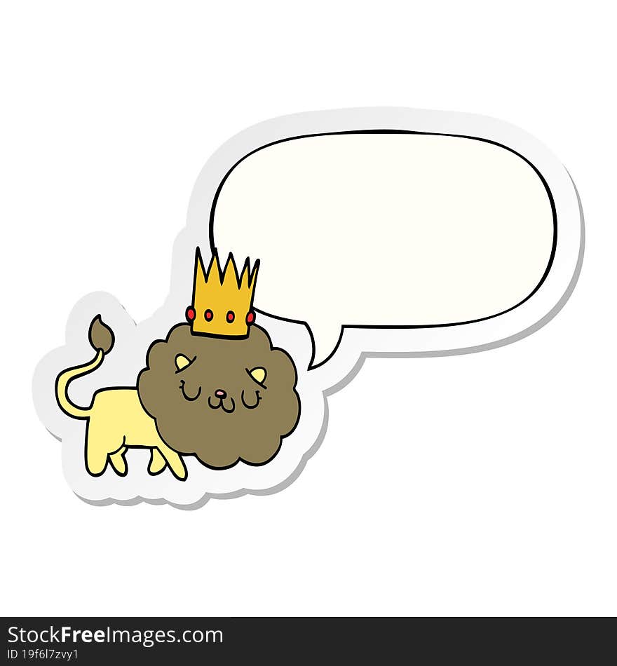 cartoon lion and crown and speech bubble sticker