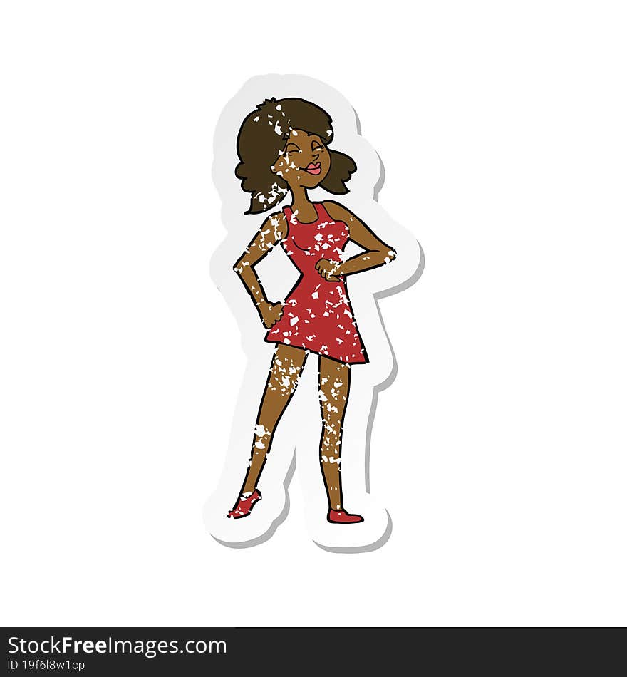 retro distressed sticker of a cartoon proud woman